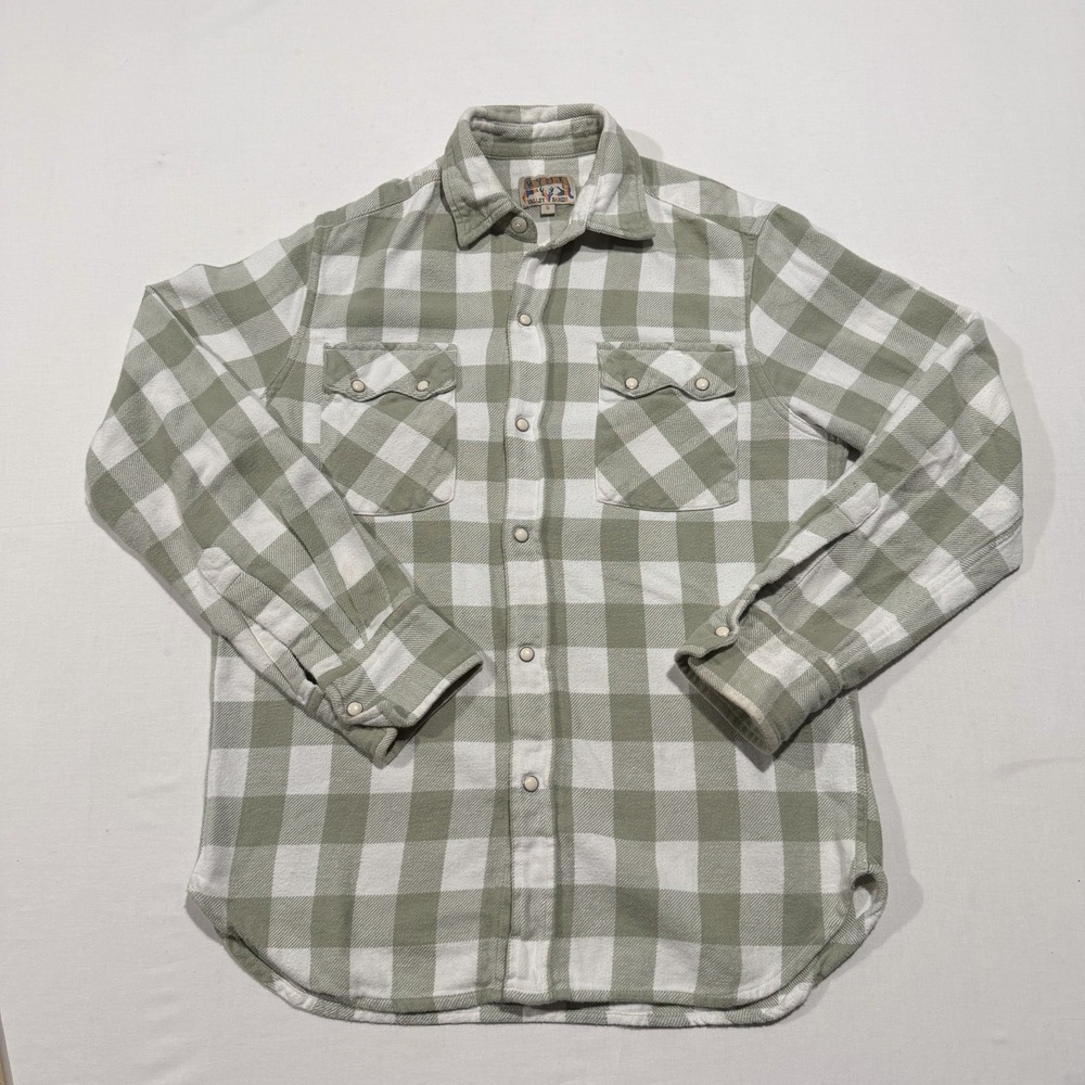 Wythe Valley Ranch Western Flannel Shirt Small Pearl Snap Sage Green Plaid Men